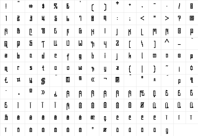 Ashtabula Medium  glyph index