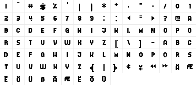 Further Regular  glyph index
