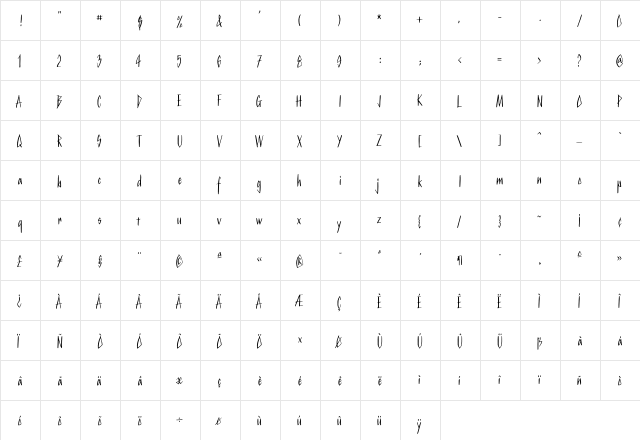 DuDuchamp Regular  glyph index