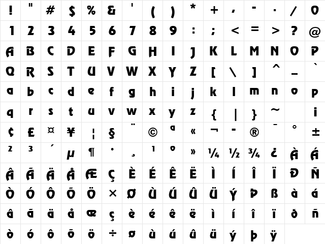 Mortal Kombat Regular  glyph index