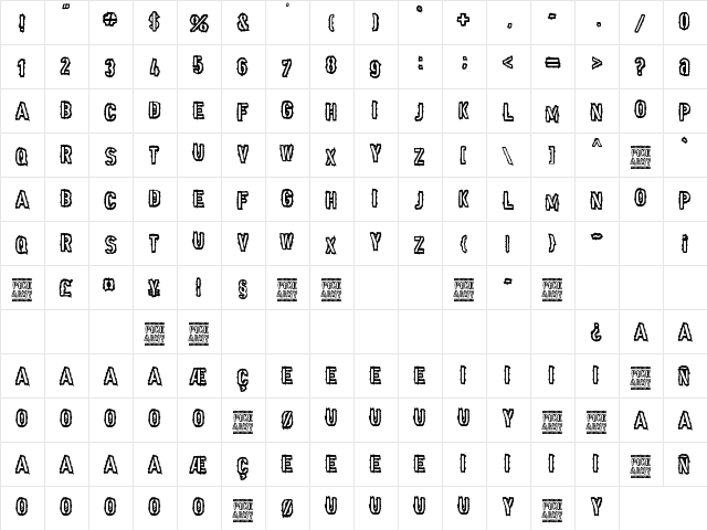 Punk Army Regular  glyph index
