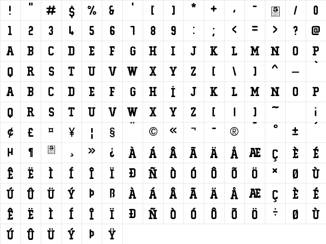 Typo College Eroded Demo Regular  glyph index