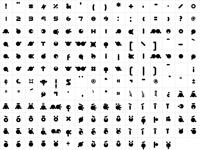 Babymoto Normal  glyph index