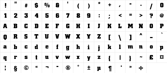 Coliseum-UltraBlack Regular  glyph index