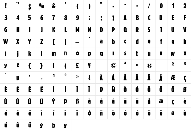 BlockBE ExtraCn  glyph index