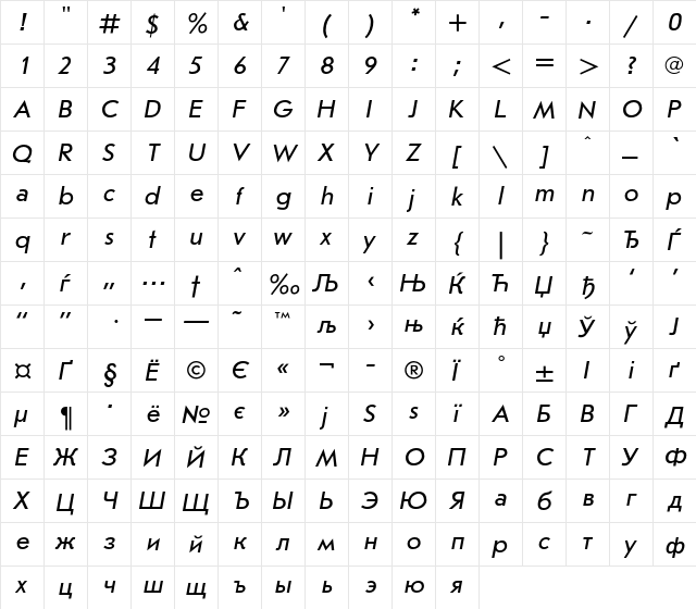 JournalSansC Regular  glyph index