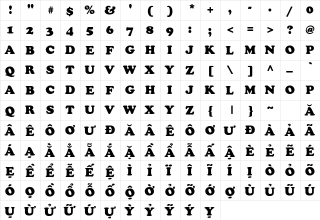 .VnCooperH Regular  glyph index