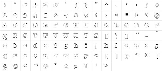 a_CooperBlackOtl Regular  glyph index