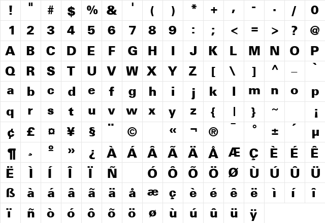 NovaBlackSSK Regular  glyph index