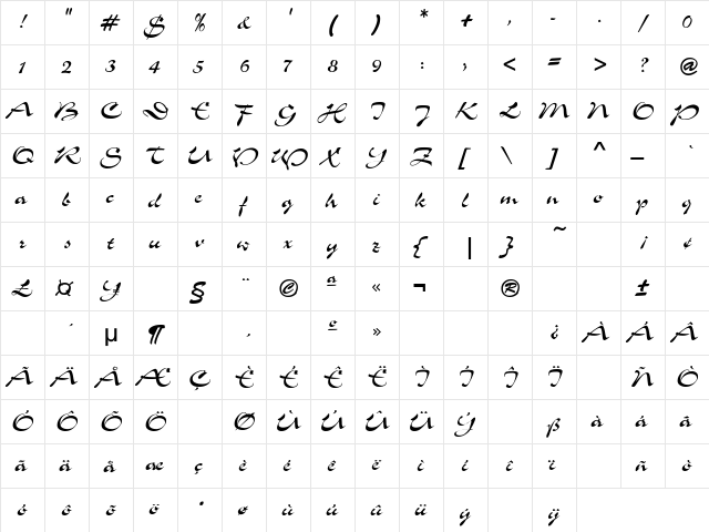 Slogan Regular  glyph index