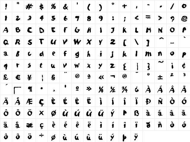 BigClydeGD Regular  glyph index