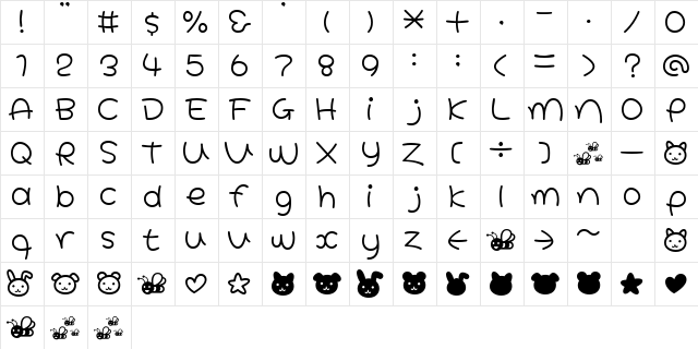 HoneyLight Regular  glyph index