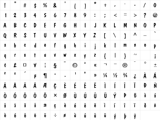 JargonSSK Regular  glyph index
