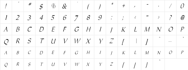 Edmund Italic Italic  glyph index