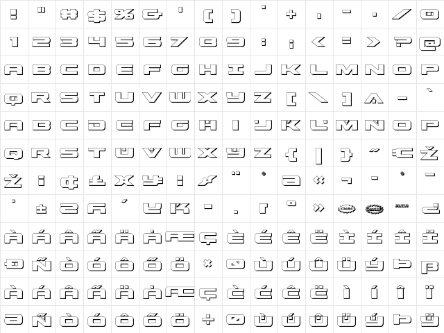 Predataur 3D Regular  glyph index