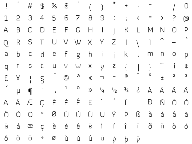Diavlo Light  glyph index