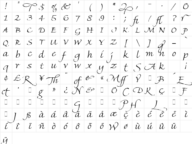 Fine Hand LET Plain  glyph index