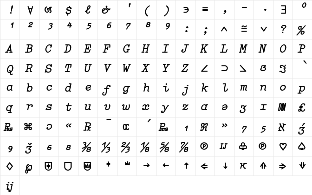 Elementa Symbol ItalicBold  glyph index