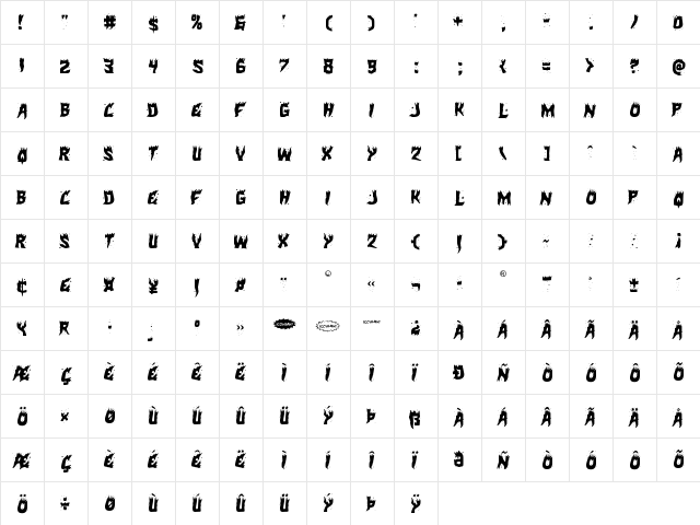 Hot Kiss Regular  glyph index