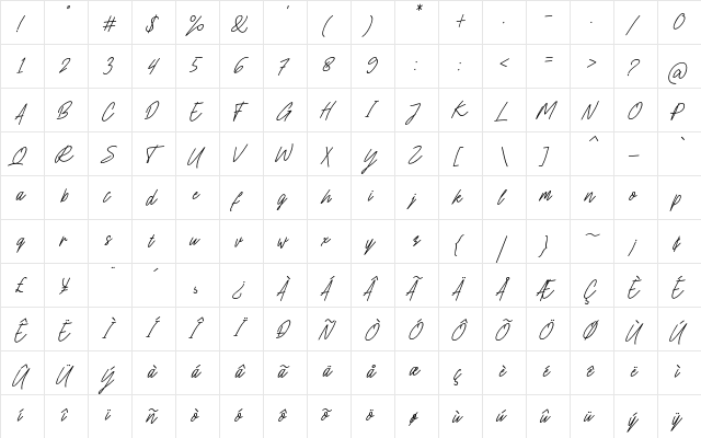 Charlion Slant Script slant  glyph index