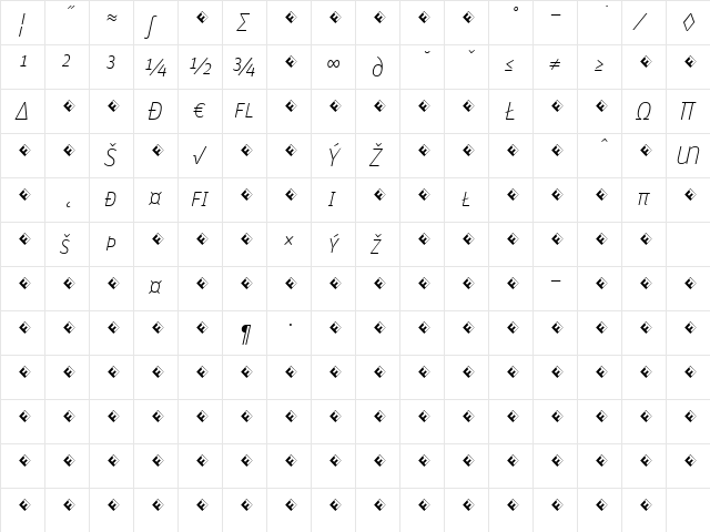 Unit-ThinSCItalicExpert Regular  glyph index