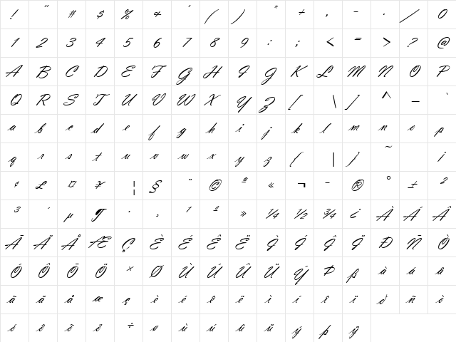 VladimirScrJoiD Regular  glyph index
