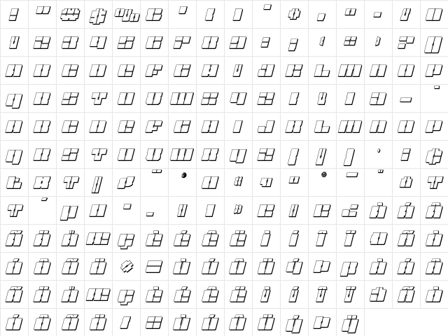 Star Nursery 3D Italic Italic  glyph index