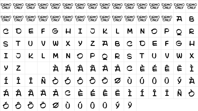 Sidestroke DEMO  glyph index