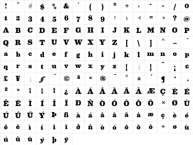 Eames Century Modern Extra Bold Regular  glyph index