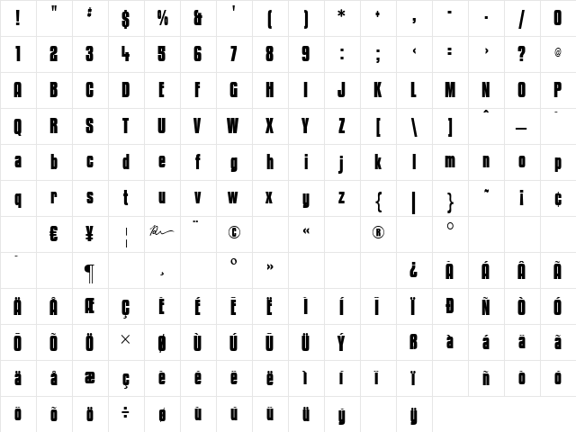 Kenyan Coffee Bold  glyph index
