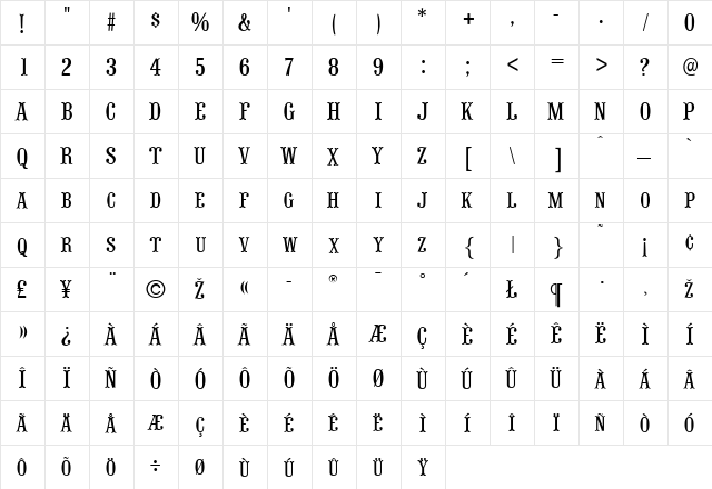 Stereopticon Regular  glyph index