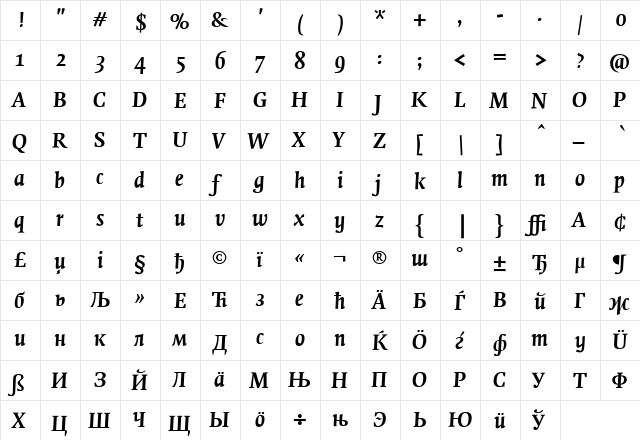 QuadraatCyrG Bold Italic  glyph index