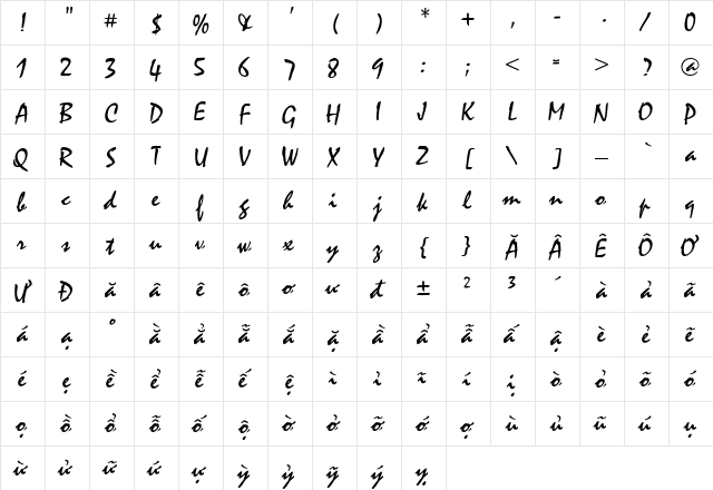 .VnMystical Regular  glyph index