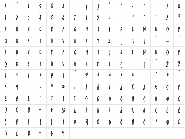 Scamp Regular  glyph index