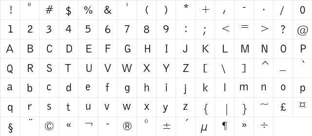 BellGothicC BT Regular  glyph index