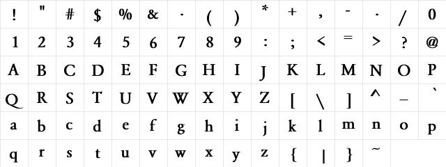 Smedley Bold Regular  glyph index