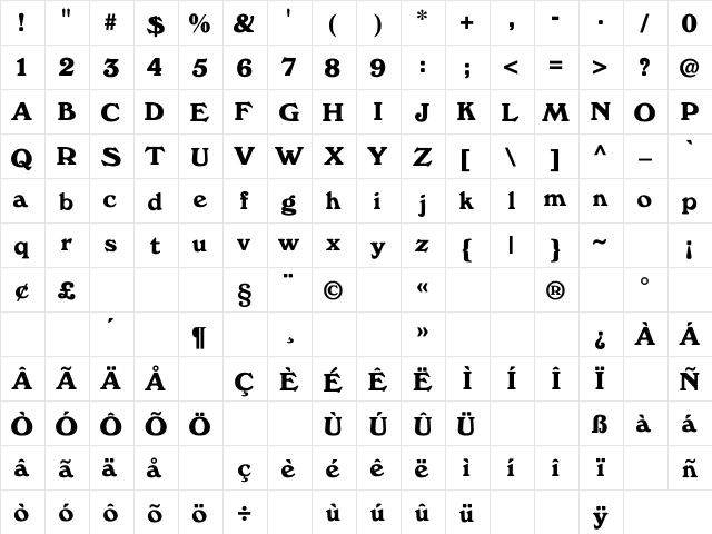 WindsorDemi.fog Regular  glyph index