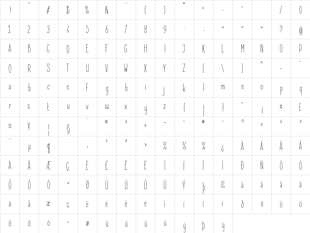 Elegant Sans Light  glyph index