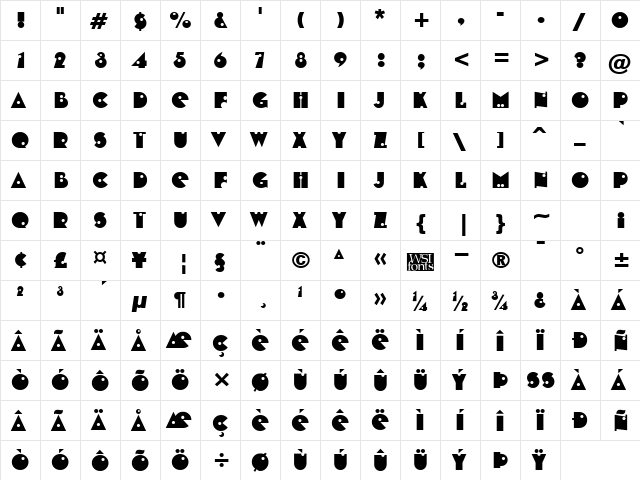 ShotShell Regular  glyph index