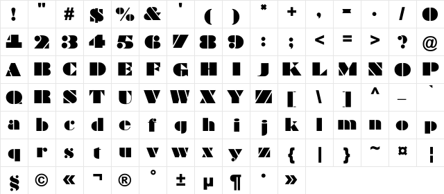 a_Bragga Regular  glyph index