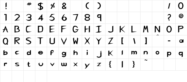 Singapore Bold  glyph index