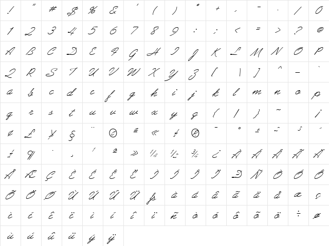 GE Arabesque Script Italic  glyph index