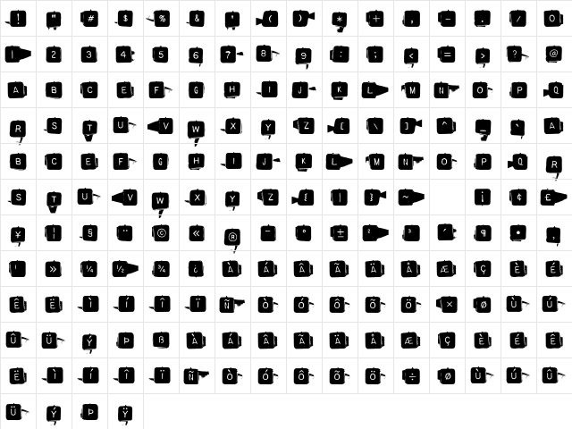 BackspacerSquare Regular  glyph index