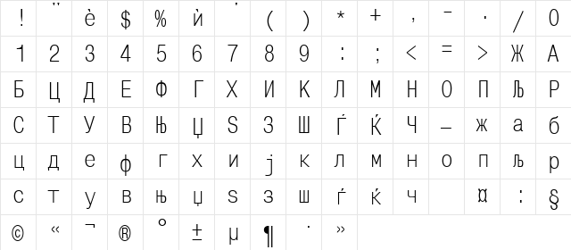 Macedonian Gothic Regular  glyph index