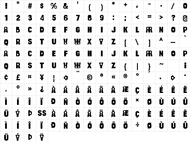 Bulltoad Apple Regular  glyph index