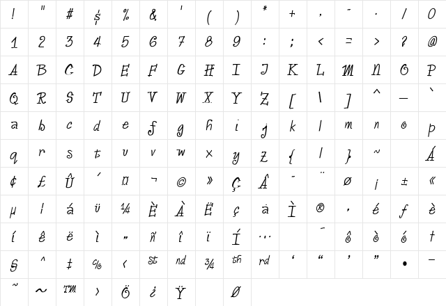 Vasallo Regular  glyph index