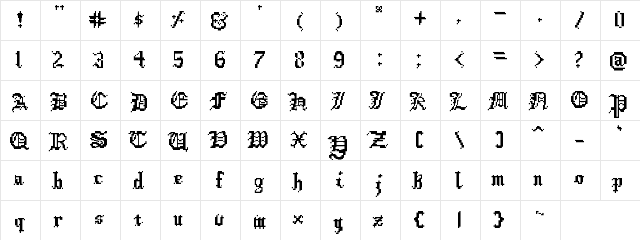 DigiCastle Regular  glyph index