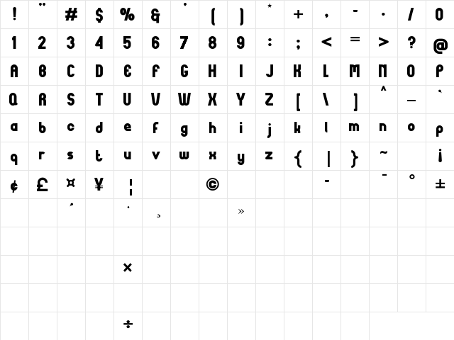 Cardigan Regular  glyph index