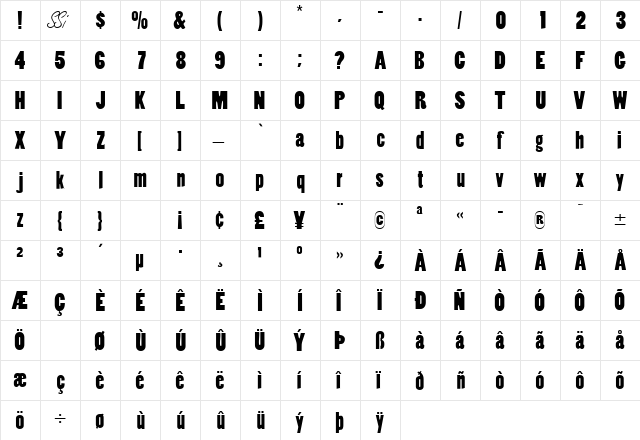 SlotSSK Regular  glyph index