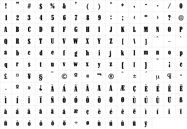 Colonel-Heavy Regular  glyph index